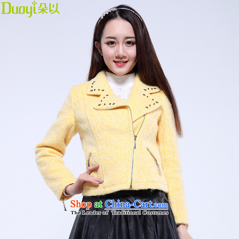 Flower to 2015 winter clothing new side zip rivets locomotive jacket female short gross flows 30VD41322 jacket? yellow?S