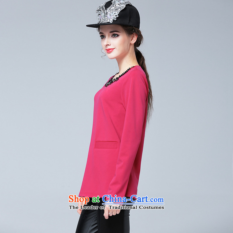 The maximum number of Europe and Connie Women 2015 Autumn New) thick mm stylish nail bead chain stitching long-sleeved T-shirt, forming the Netherlands shirt s1323 girl in red , Connie dream.... 5XL, shopping on the Internet
