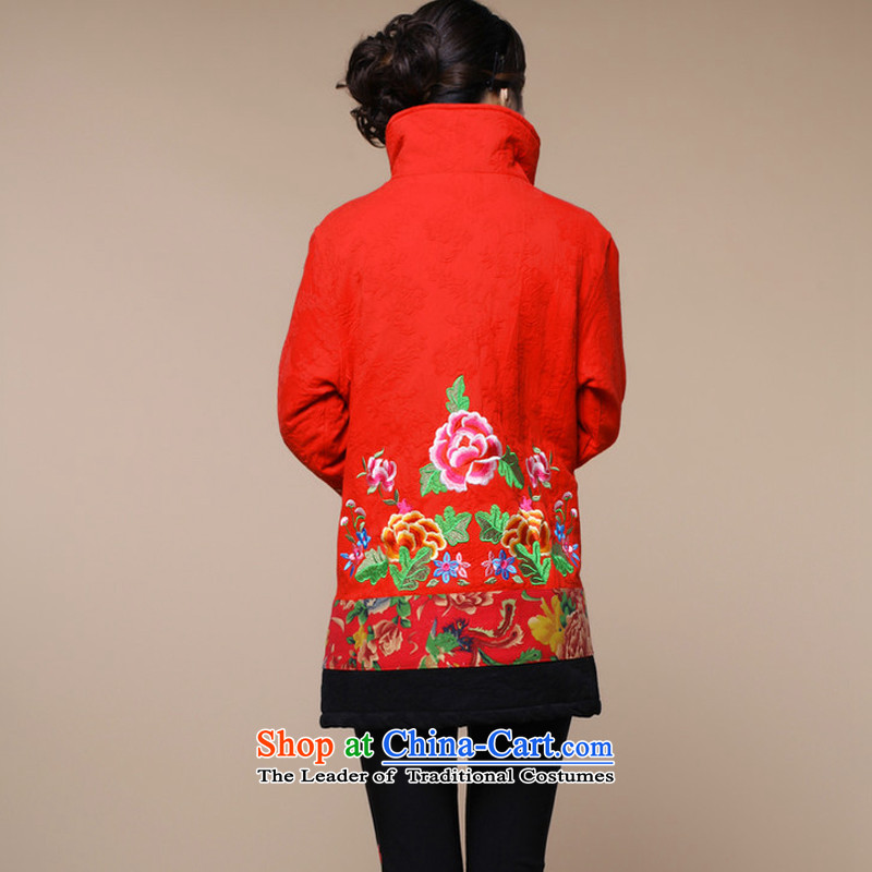 Charm and Asia 2015 winter clothing new retro embroidery xl Tang dynasty cotton linen, long cotton coat jacket female red XXXL, charm and Asia (charm bali shopping on the Internet has been pressed.)