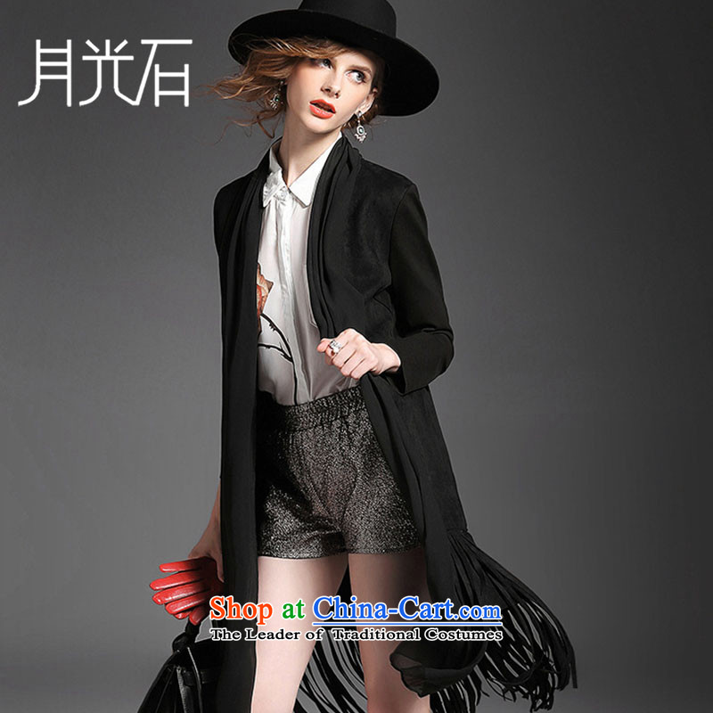 The Moonlight stone Fall 2015 for women stitching suede-su, under the temperament wild wind jacket of black?M