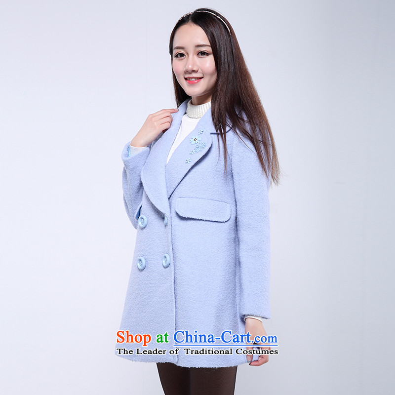 Flower to 2015 winter clothing new Korean edition suits for double-plush coat women in what cloak 30VD71320 POWDER BLUE M flower to (duoyi) , , , shopping on the Internet