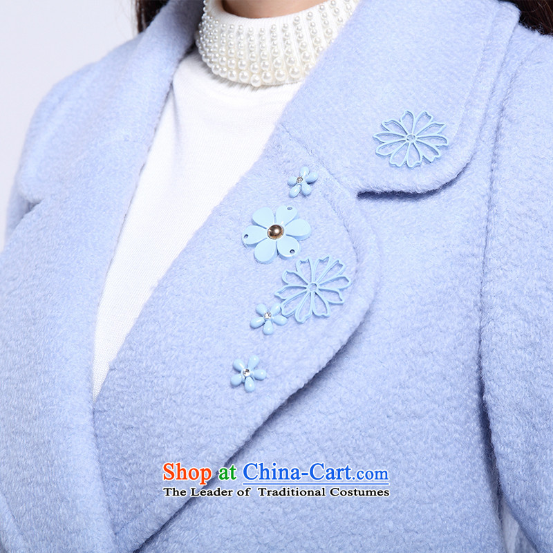 Flower to 2015 winter clothing new Korean edition suits for double-plush coat women in what cloak 30VD71320 POWDER BLUE M flower to (duoyi) , , , shopping on the Internet