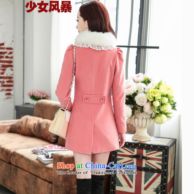2015 Autumn and Winter Storm teenage women's stylish a wool coat in the medium to long term)? jacket coat pink gross Sau San? M girls storms (shaonvfengbao) , , , shopping on the Internet