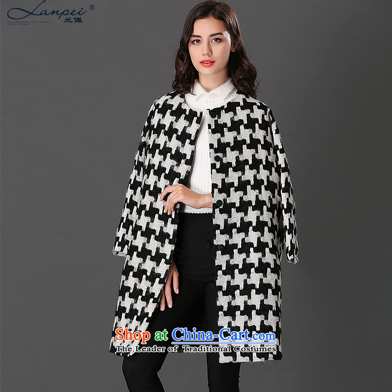 Ho Pui 2015 autumn and winter new women's round-neck collar minimalist wool a wool coat latticed gross girls jacket? Long chidori gridM