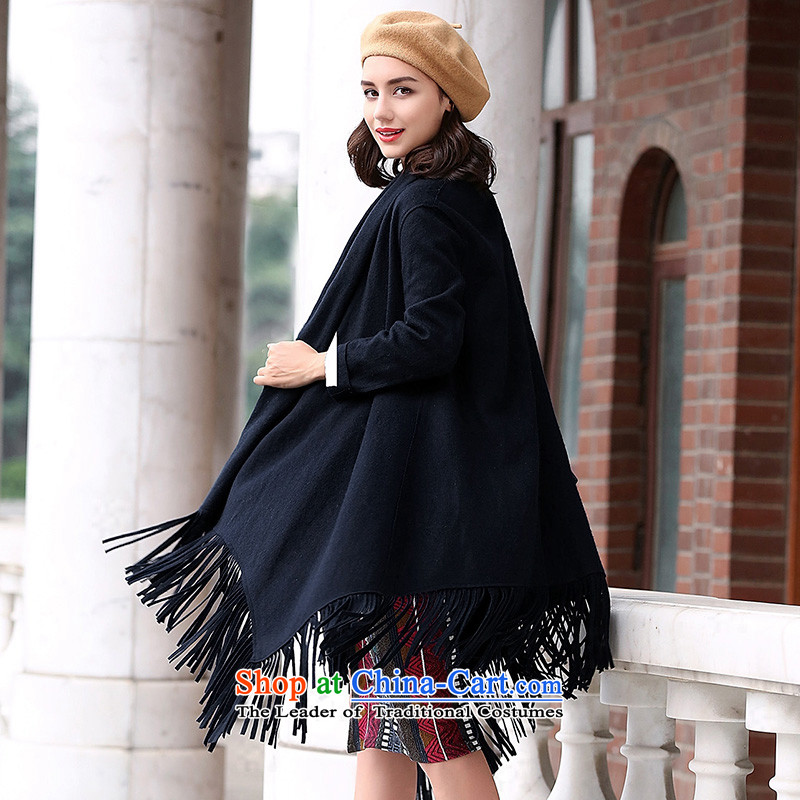 Ho Pui 2015 autumn and winter new liberal thin, double-sided cashmere overcoat girl in long cloak /pashmina shawl jacket color navy , L Ho Pei (lanpei) , , , shopping on the Internet