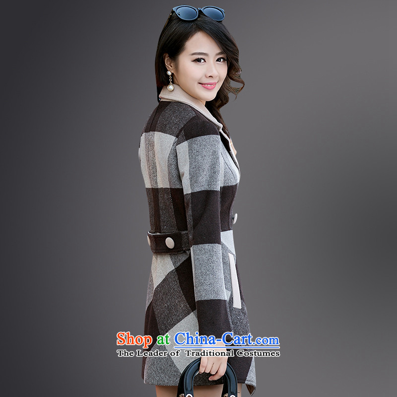 Xuan ina 2015 winter clothing new Korean high-end grid? In long hair stylish Sau San cashmere a wool coat tartan M Xuan ina , , , shopping on the Internet
