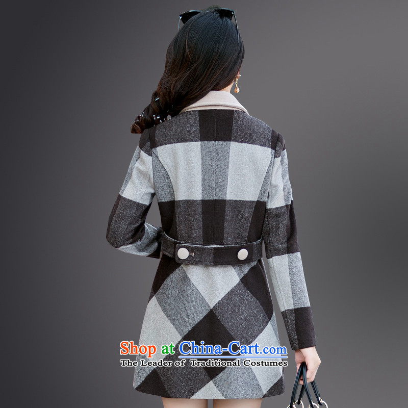 Xuan ina 2015 winter clothing new Korean high-end grid? In long hair stylish Sau San cashmere a wool coat tartan M Xuan ina , , , shopping on the Internet