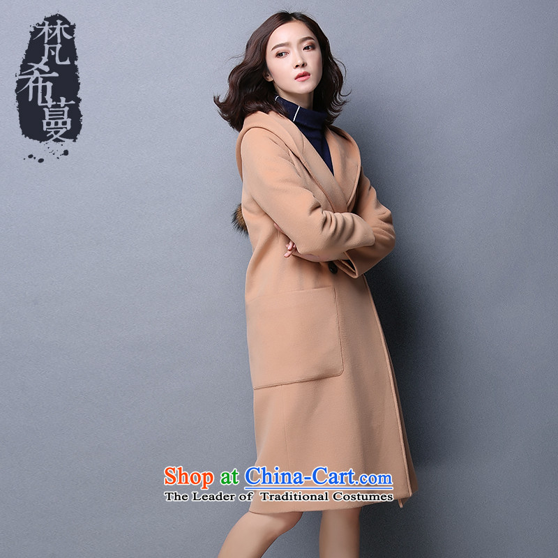 2015 Autumn and winter new Korean minimalist look like a wool coat cap in long hair? femaleand 66,116 had color jacketM