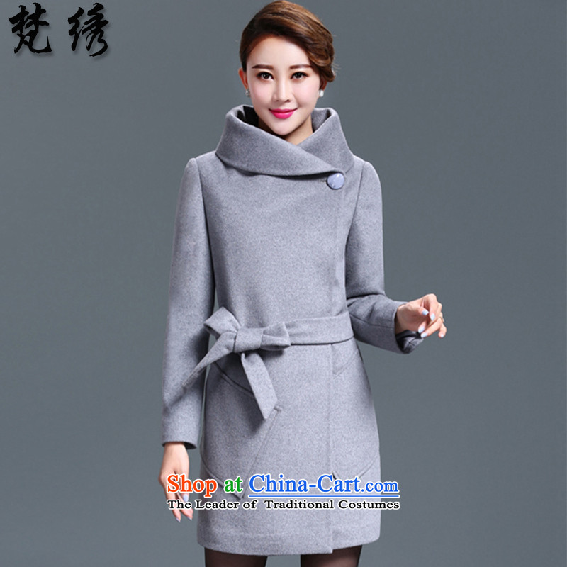 Van Gogh embroidered?new products for autumn and winter 2015 Korean Sau San Mock-neck women with fine Foutune of gross female?1644?gray coat??L