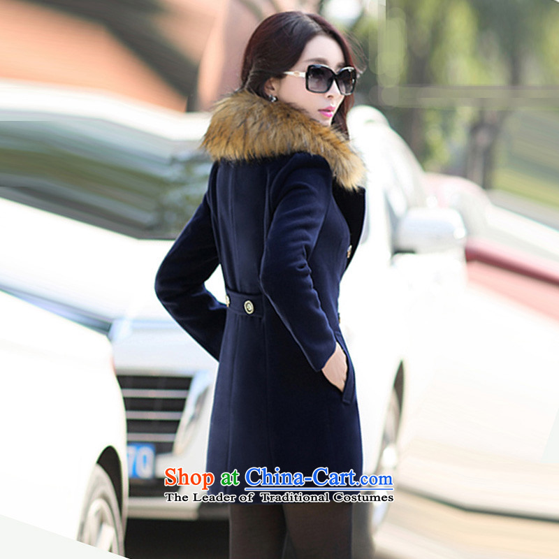 The  2015 autumn and winter love new stylish wild beauty Korean small wind in long-gross jacket coat? Navy M, Female, land has been pressed shopping on the Internet