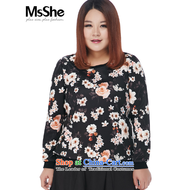 Msshe xl women 2015 new winter clothing thick MM stamp air layer fashion round black toner spent was 11,079?5XL
