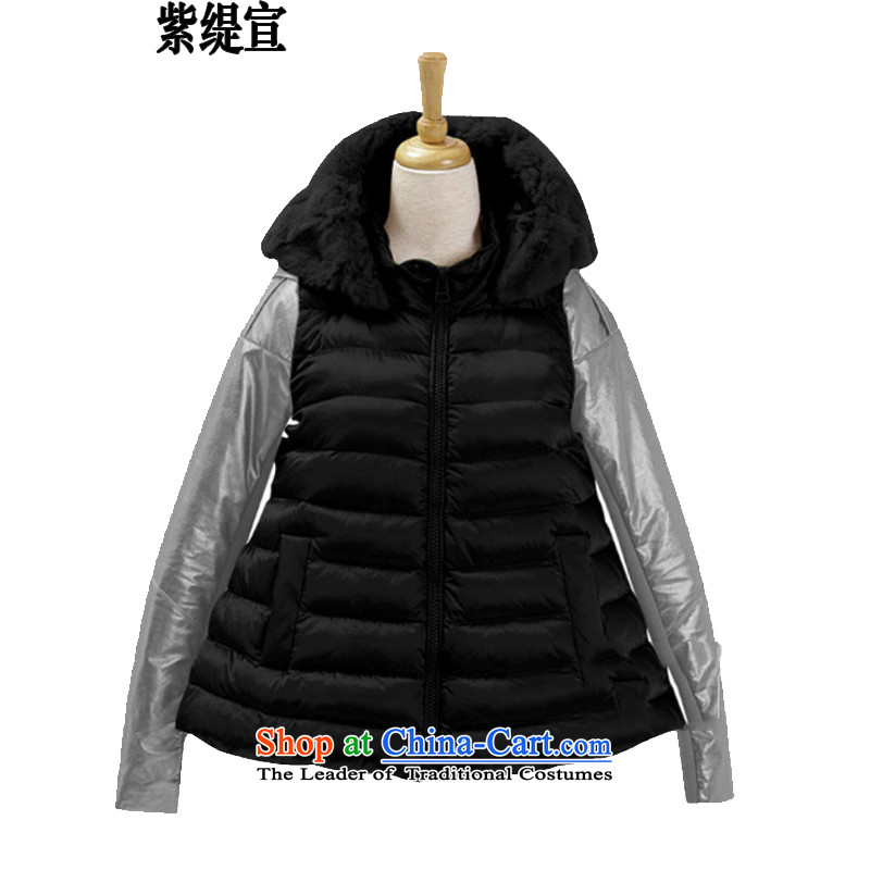 The first economy Xuan large European and American women thick mm to autumn and winter coat female cotton coat feather robe Y1485_ black 5XL jacket around 922.747 180-200