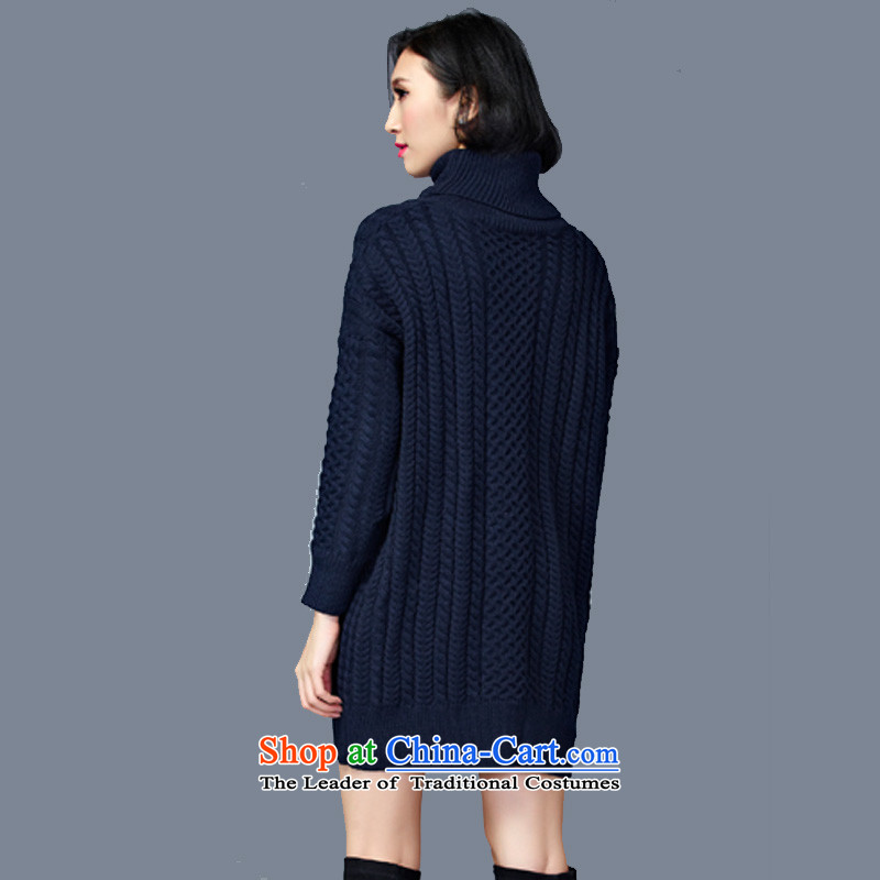 Double Chin Yi Xiu Grand lady knitted shirts code set in the header of the girl long thick mm to intensify the high female ZM7639 Neck Sweater dark blue are Code, her Connie Ms Audrey EU has been pressed shopping on the Internet