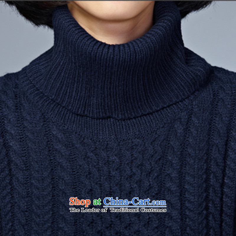 Double Chin Yi Xiu Grand lady knitted shirts code set in the header of the girl long thick mm to intensify the high female ZM7639 Neck Sweater dark blue are Code, her Connie Ms Audrey EU has been pressed shopping on the Internet