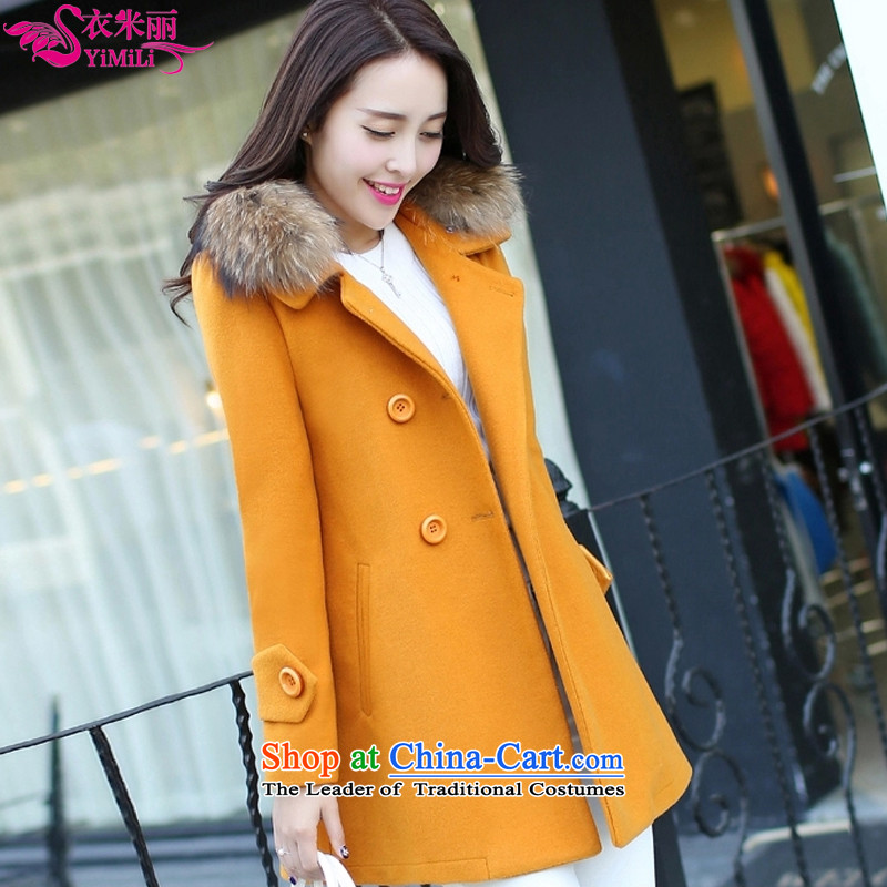Yi Millies 2015 winter clothing new Korean version of large numbers in length of Sau San for female 6640--890 coat? Yellow M Yi Millies shopping on the Internet has been pressed.