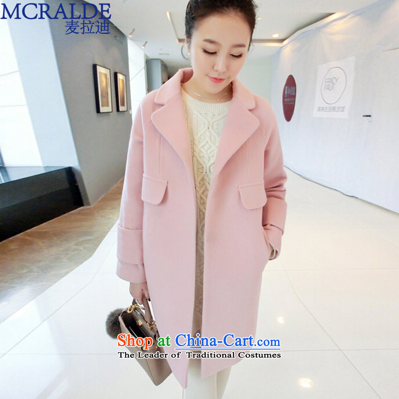 Mr Vladimir 2015 autumn and winter new women's pocket loose hair? jacket coat in the medium to long term, female? 0972 gross coats female pink?L