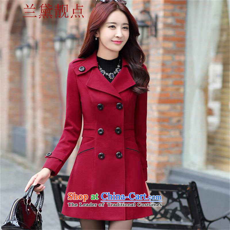 Lauder Highlights 2015 autumn and winter Western New girl who decorated in long wool woolen fabric jacket coat of gross? jacket coat female wine redM
