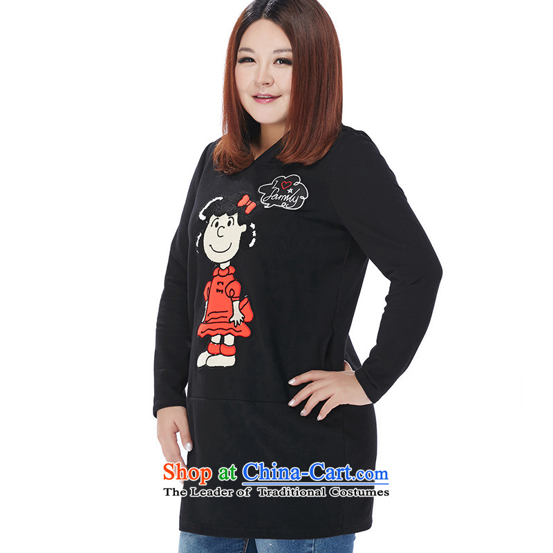 Msshe xl women 2015 new winter clothing thick MM cartoon embroidered cap long sweater thick black 4XL, 10443 Ms Susan Carroll, the Yee (MSSHE),,, shopping on the Internet