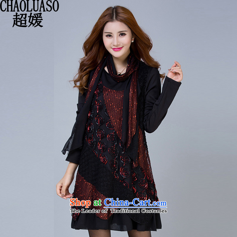 Ultra 2015 yuan for larger women fall to replace the lint-free thickened the winter increase long-sleeved mother autumn replacing thick mm dresses CY318 redXXL