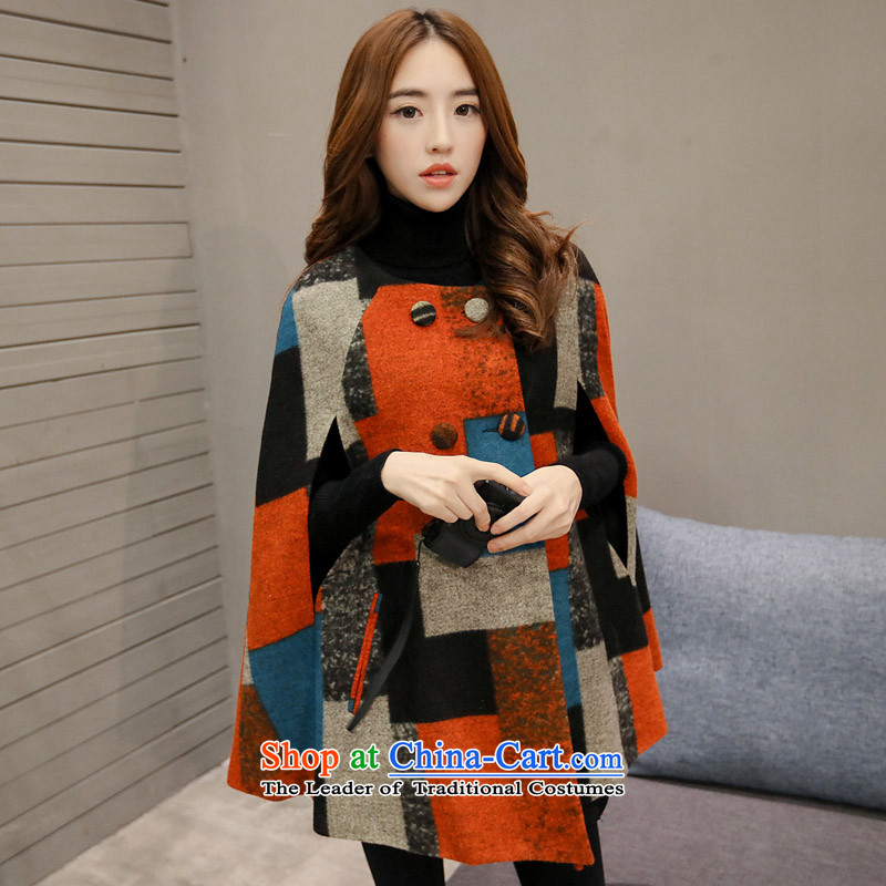 Sin has? new autumn and winter 2015_? coats that long hair? jacket female cloak wool matching overcoat jacket female latticed?S?