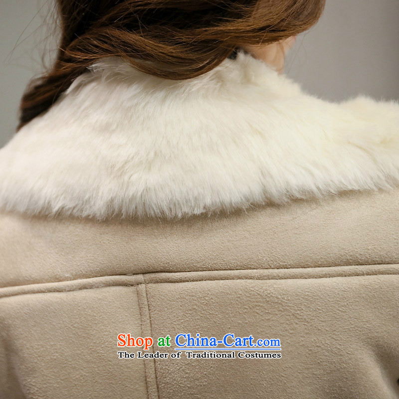 Sin has 2015 autumn and winter new Korean female Sau San video thin temperament thick leather coats short of wool coat beige , L, sin? Has shopping on the Internet has been pressed.