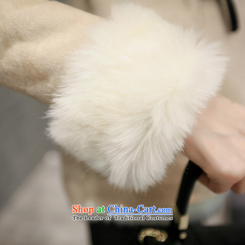 Sin has 2015 autumn and winter new Korean female Sau San video thin temperament thick leather coats short of wool coat beige , L, sin? Has shopping on the Internet has been pressed.