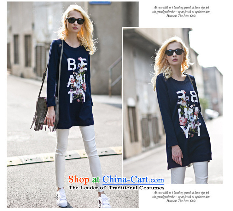 Morning to 2015 autumn and winter winds New Europe and the code to work with round-neck collar letters stamp bare shoulders Long-sleeve thick MM THIN in the Video 