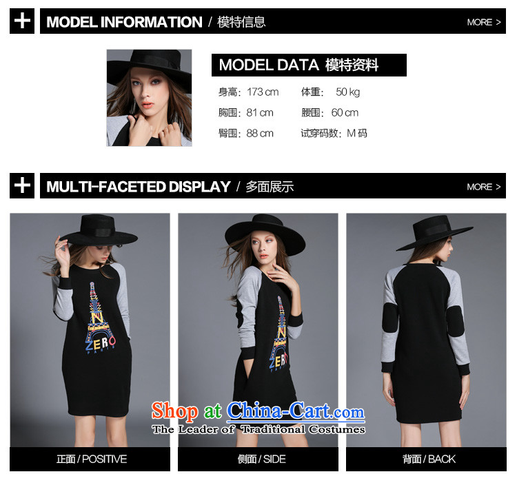 And Cayman  2015 Autumn new larger female Korean fashion letters large long-sleeved stamp dresses  Y9588  XXXL black picture, prices, brand platters! The elections are supplied in the national character of distribution, so action, buy now enjoy more preferential! As soon as possible.