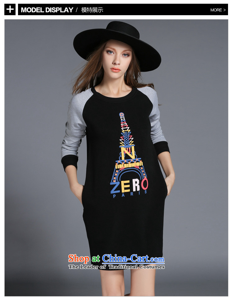And Cayman  2015 Autumn new larger female Korean fashion letters large long-sleeved stamp dresses  Y9588  XXXL black picture, prices, brand platters! The elections are supplied in the national character of distribution, so action, buy now enjoy more preferential! As soon as possible.