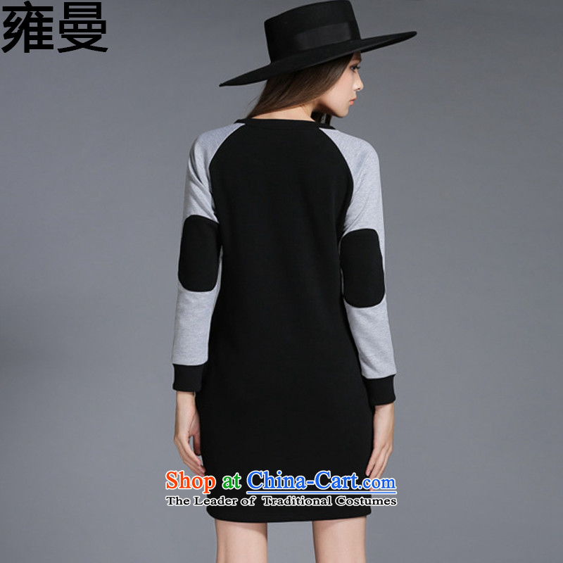 And Cayman  2015 Autumn new larger female Korean fashion letters large long-sleeved stamp dresses  Y9588  XXXL, black and Cayman , , , shopping on the Internet