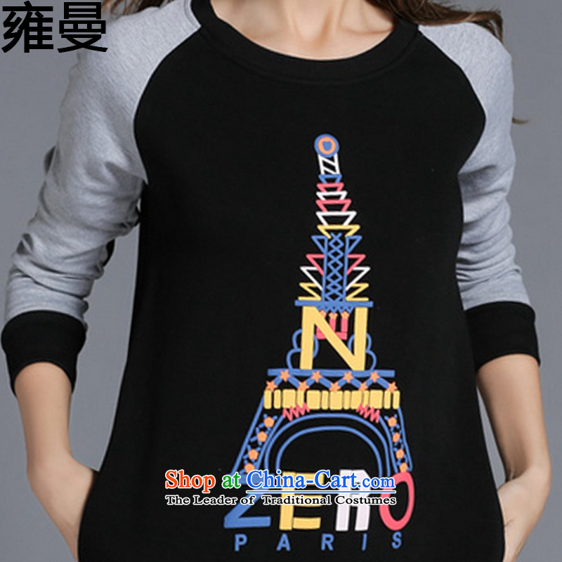 And Cayman  2015 Autumn new larger female Korean fashion letters large long-sleeved stamp dresses  Y9588  XXXL, black and Cayman , , , shopping on the Internet