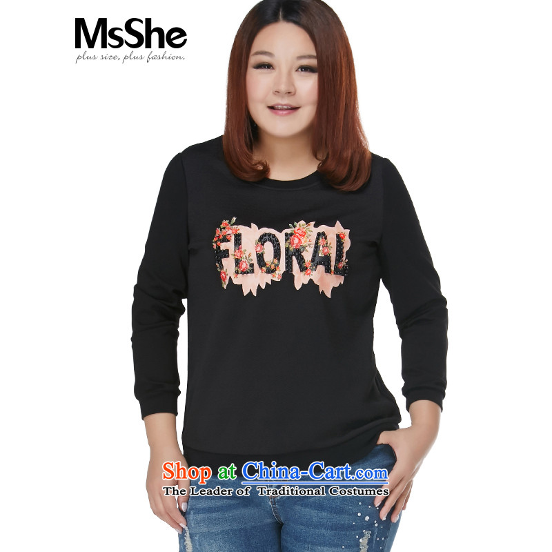 The Ventricular Hypertrophy code msshe women 2015 new winter clothing thick MM staple pattern pearl stamp sweater thick black3XL 10876