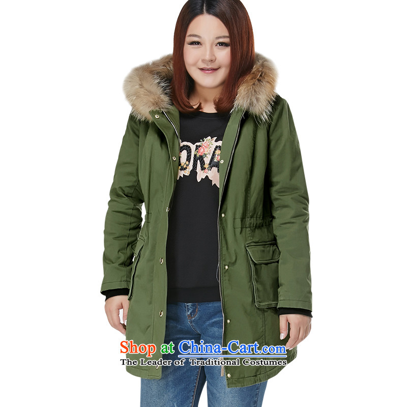 Large msshe women 2015 new MM thick winter clothing with collar cap long cotton waffle pre-sale 10853 green 4XL- pre-sale to arrive on 10 December