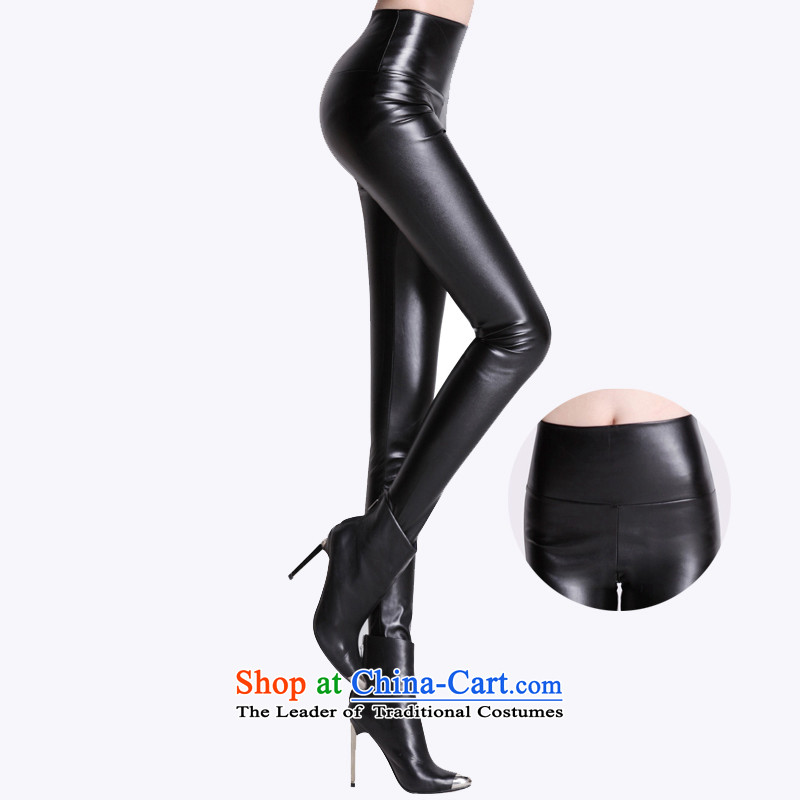 For M- Large 2015 women Fall/Winter Collections new thick mm tall graphics waist elastic Sau San tight leather pants female pencil trousers TP801 black velvet 3XL,) for the m-shopping on the Internet has been pressed.