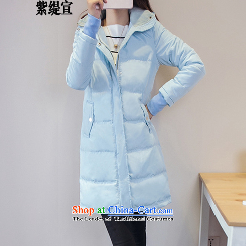 The first economy declared Fall_Winter Collections new cotton coat large decorated in Korean female casual cap ?ta waves in long warm jacket cotton coat?D8209_?5XL. Blue Lagoon