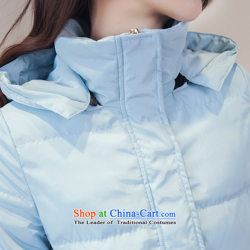 The first economy declared Fall/Winter Collections new cotton coat large decorated in Korean female casual cap ãþòâ waves in long warm jacket cotton coat D8209/ Lake Blue purple long declared.... 5XL., shopping on the Internet