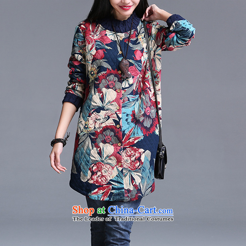 Juner China Philippines 2015 autumn and winter new ethnic retro collar long-sleeved jacket coat cotton linen dress 6,297 blue , L, Jonas China Philippines shopping on the Internet has been pressed.