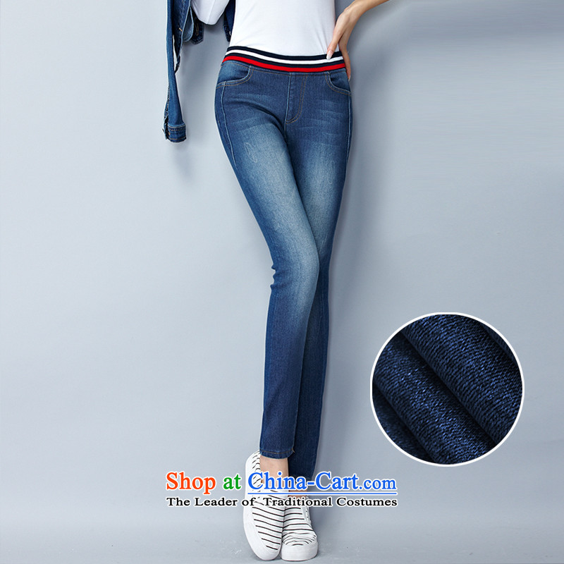 For M- Large 2015 Fall/Winter Collections for women to new xl elastic waist Stretch Wool Pants plus extra thick jeans Y1341 3XL, Denim blue-collar-m , , , shopping on the Internet