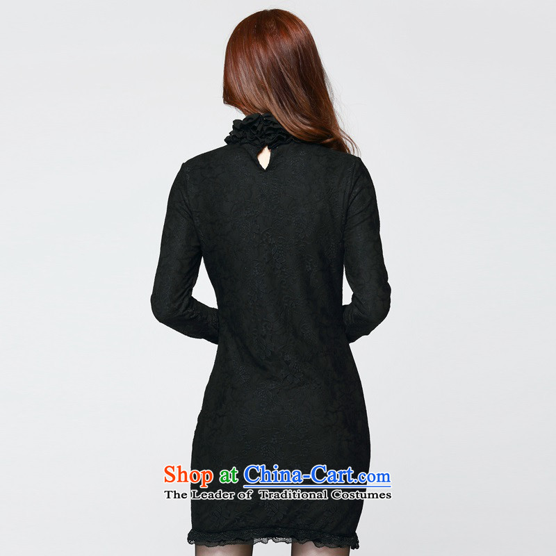 The new 2015 Fall/Winter Collections lace skirt wear thick-mei to xl lace high t-shirts Sau San package and dresses long-sleeved plus warm short skirts of lint-free dark blue 4XL about that land was around 170-190 microseconds el-yi , , , shopping on the