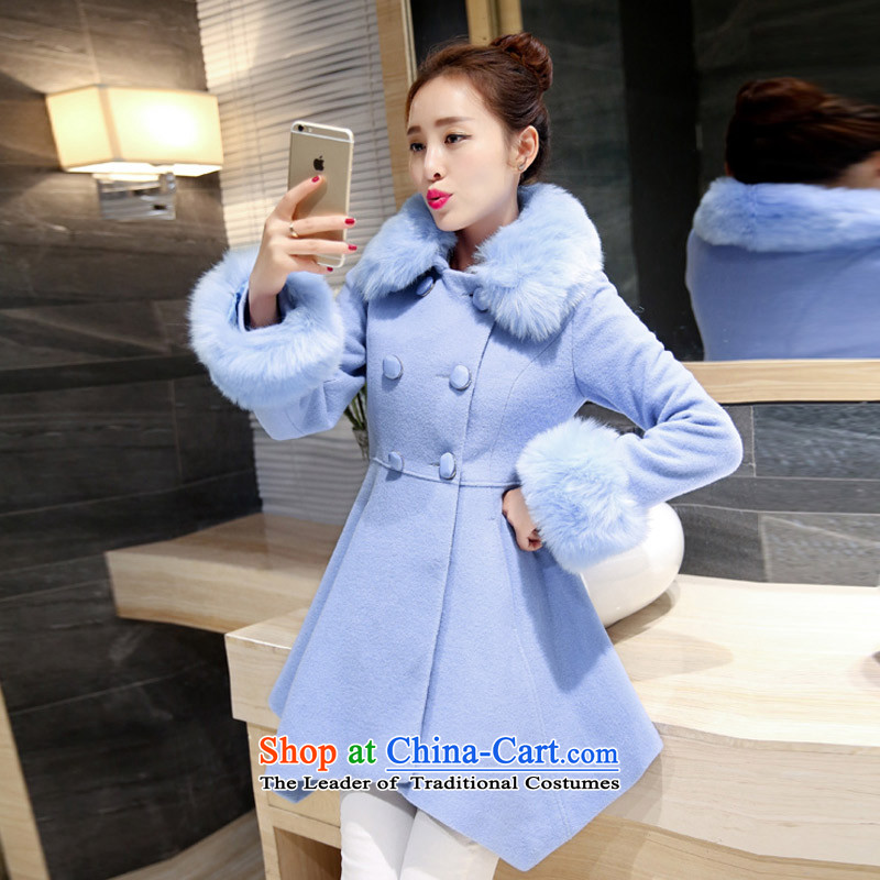 In the Hyatt gross girls jacket? Long Wave autumn and winter 2015 winter clothing new Korean women's gross for coats SA blue water??XL