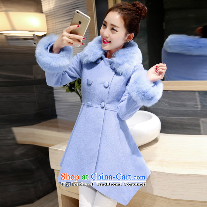 In the Hyatt gross girls jacket? Long Wave autumn and winter 2015 winter clothing new Korean women's gross for coats SA blue water? XL, Yue and shopping on the Internet has been pressed.