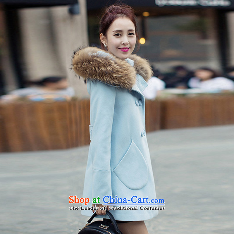 In the autumn and winter Yue new goddess van gross? double-jacket Korean version of female overcoat SA navy , L, Yue and shopping on the Internet has been pressed.