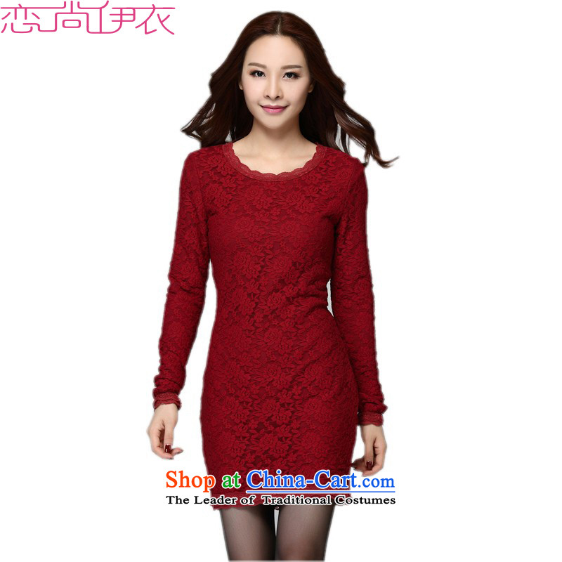 The new 2015 winter clothing to lace Sau San dresses OL temperament elegant long-sleeved plus lint-free xl thick solid, and package skirt long-sleeved thick black XL approximately 125-145 m catty, land is of Yi , , , shopping on the Internet