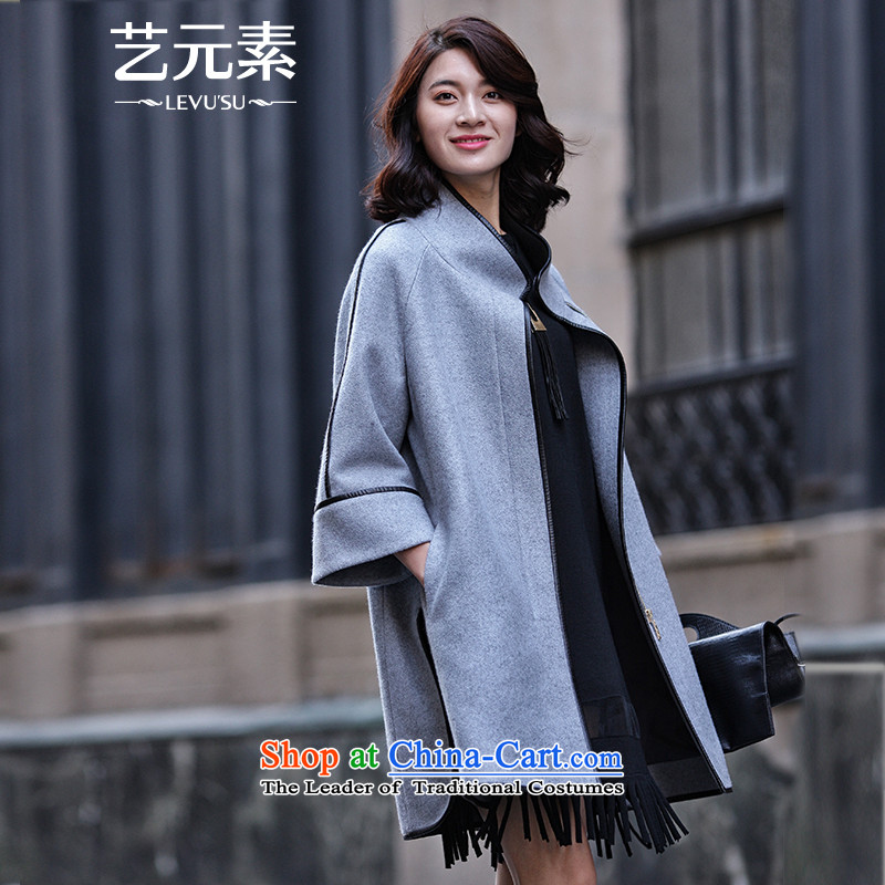 Arts elements for winter 2015 new stylish and simple package EDGE High-collar in the long hairs?? coats female jacket gross E5WAJ119 gray X0 M