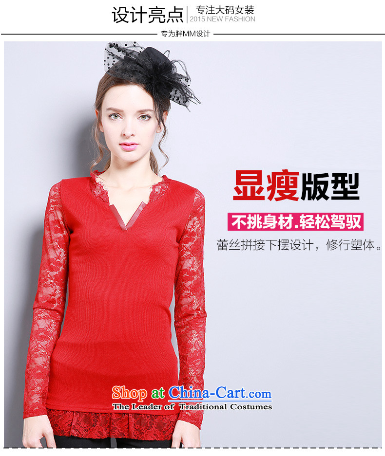 Shani flower lo xl women fall inside the new V-Neck lace stitching knitted T-shirt 13289 Red 5XL- pre-sale within 3 days of the Shipment Picture, prices, brand platters! The elections are supplied in the national character of distribution, so action, buy now enjoy more preferential! As soon as possible.