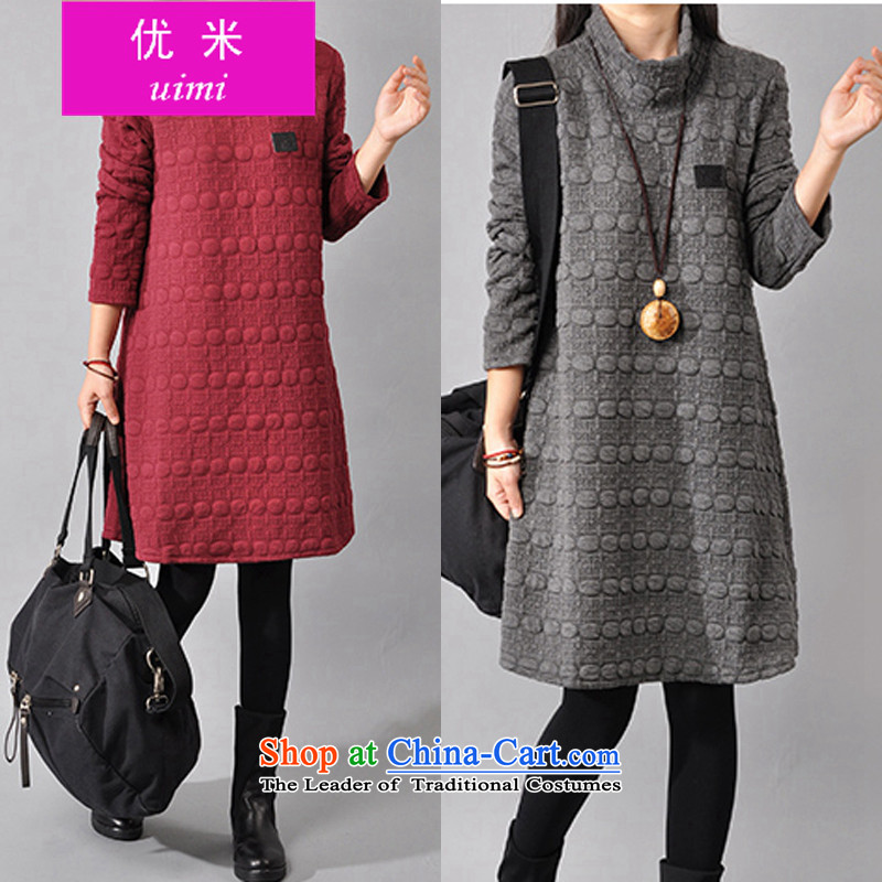 Uimi optimized M 2015 Fall/Winter Collections of new large relaxd dress in long round-neck collar video clip cotton waffle long-sleeved thin dresses female pregnant women with elegant black xl,uimi,,, shopping on the Internet