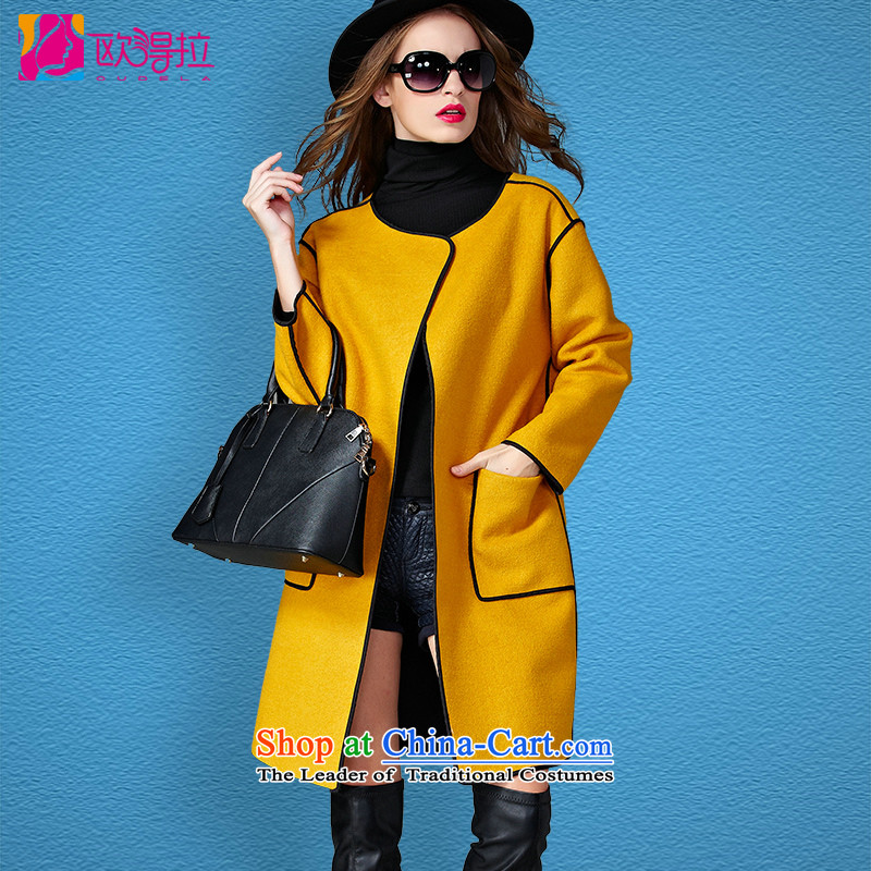 The OSCE is in the drop-down long hair? coats female Sau San 2015 new winter coats of wool women won? cashmere overcoat edition stylish and simple YellowM