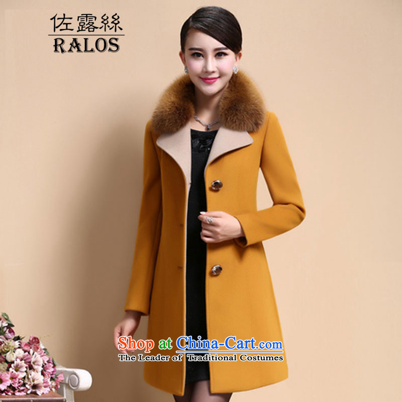 2015 Autumn and winter ralos new coats girl? long jacket for gross coats female 8009? yellow?L