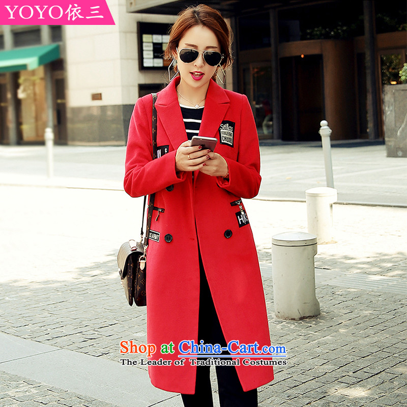 The YOYO optimization with 2015 new optimized 2015 winter winter stylish letters label in the long hair of Sau San? V1761 jacket coat red XL