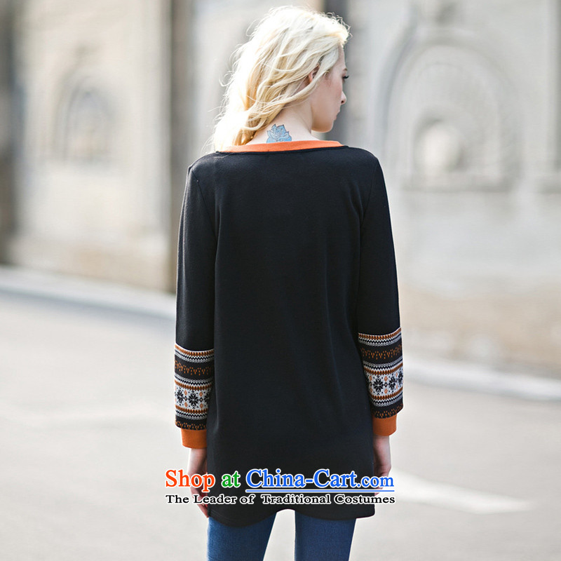 Morning to 2015 autumn and winter new larger female Western Wind stitching sweater thick mm letter stamp neck long stylish black sweater L recommendations that morning that glossy 111-125 , , , shopping on the Internet